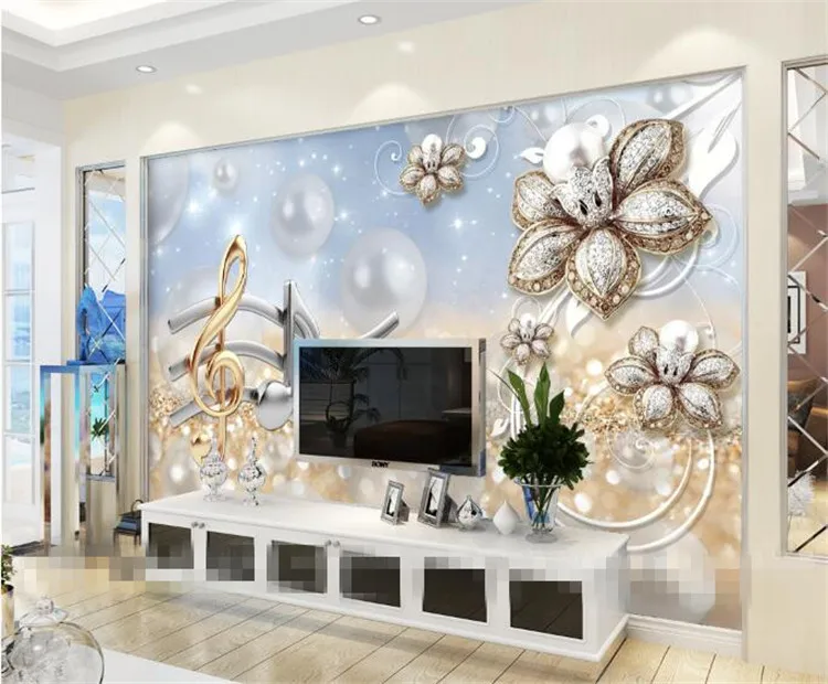 

Custom wallpapers note bead flower luxury wallpaper living room bedroom television background wallpaper for walls 3 d