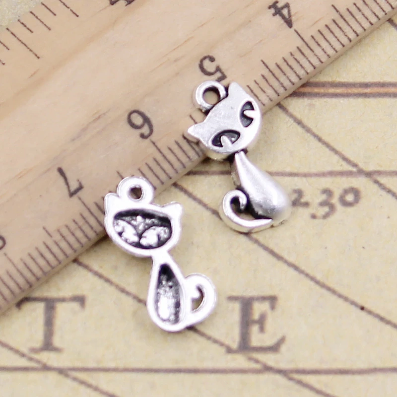 30pcs Charms Cat Fox 17x9mm Tibetan Bronze Silver Color Pendants Antique Jewelry Making DIY Handmade Craft