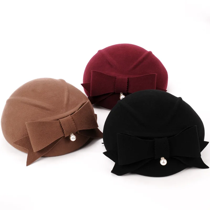 Fedoras Hat Women's Autumn Winter Fedora Cap British Elegant Sweet Wool Felt Pumpkin Hats Ladies Korean Party Warm Caps H6872