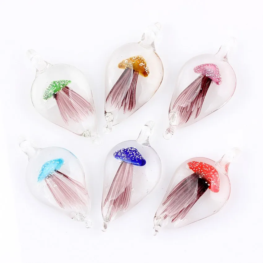 

Wholesale 6pcs Handmade Murano Lampwork Glass Mix Color Flower Noctilucent Jellyfish Pendant Fit Necklace Hot Christmas Gift