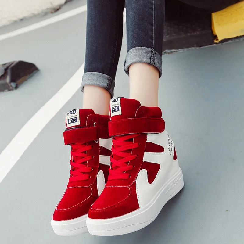 Sepatu wanita kasual penambah tinggi sepatu kulit Suede Sneakers Platform hitam putih wanita 2024 sepatu wanita sepatu wanita wanita