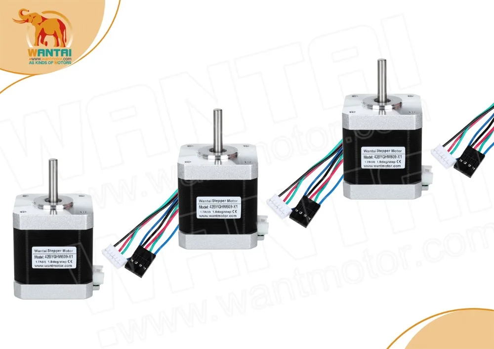 Wantai 3PCs Nema 17 Stepper Motor 42BYGHW609-X1 4000g-cm 40mm 1.7A with single flat shaft,  Connectors 1000MM Leads