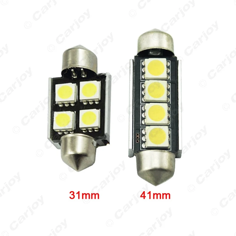 LEEWA 200pcs White 31mm 41mm No Error Canbus 4-LED 5050SMD Car Festoon Dome LED Light Reading Light #CA2625