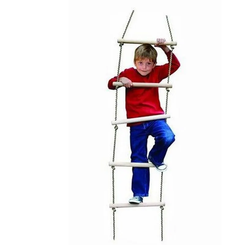 Outdoor Fun Sports Wood Rope Ladder Toys Outdoor Indoor Floor Games Toys For Kids Climbing Swing Wooden 5 Rungs PE Rope Ladder