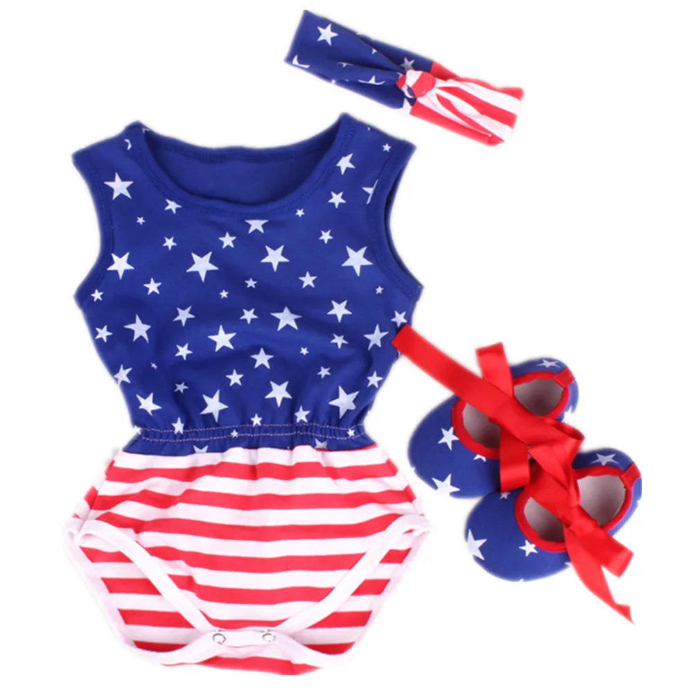 الأمريكية العلم طفلة داخلية الأولى ووكر عقال 3 قطعة دعوى الوليد بذلة الملابس مجموعة القطن نجمة الصبي الصيف الزي USA