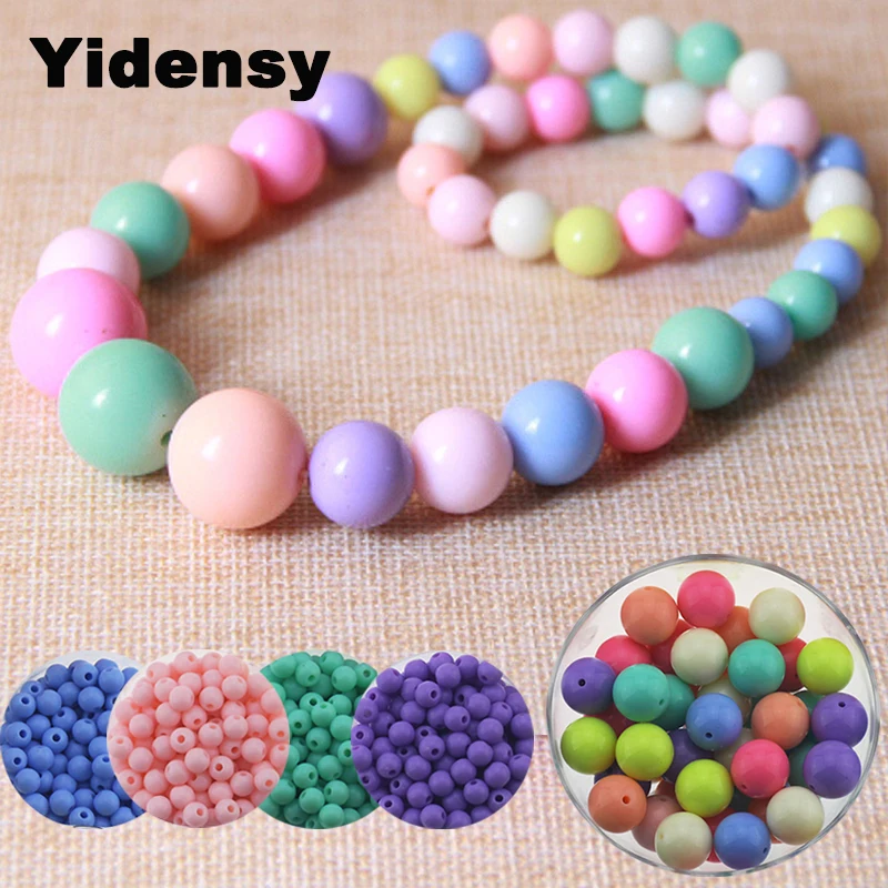 Yidensy 100pcs Randomly Bubblegum Solid Beads 6mm 8mm 10mm 12mm Round Big Loose Spacer Bead for DIY Jewelry Findings Accessories