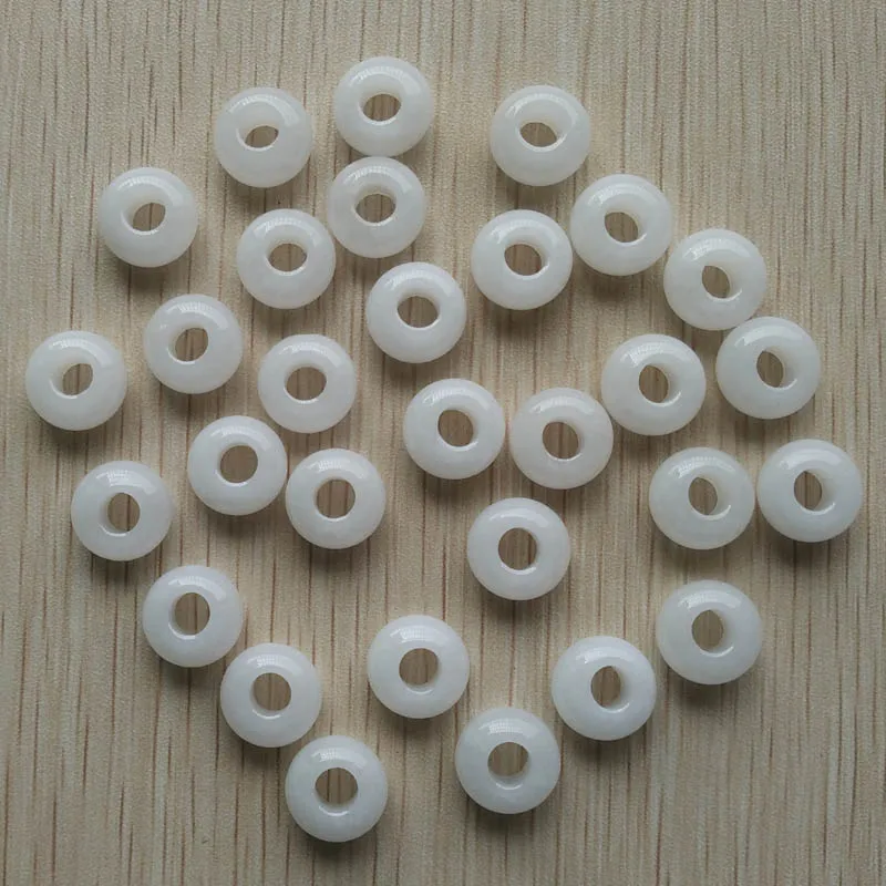 Fashion top quality natural stone white color round shape big hole Charms 8x14mm beads For Bracelets 50pcs/lot  wholesale free