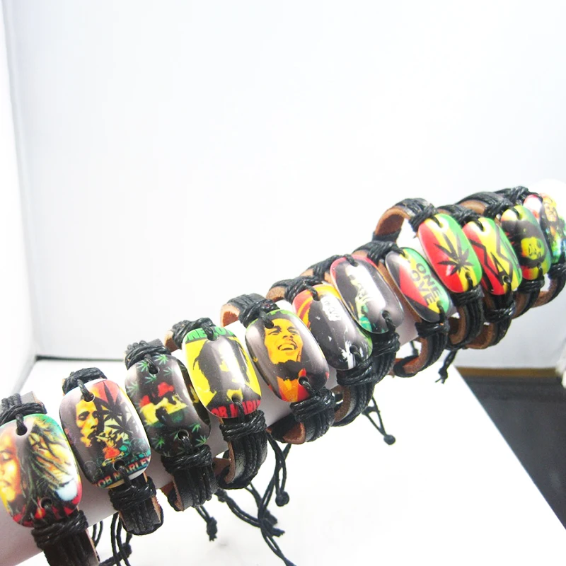 Brand New jewelry 12PCs different mixed black men\'s and women\'s Bob Marley Jamaica Reggae Rasta Leather Cuff Bracelets gifts