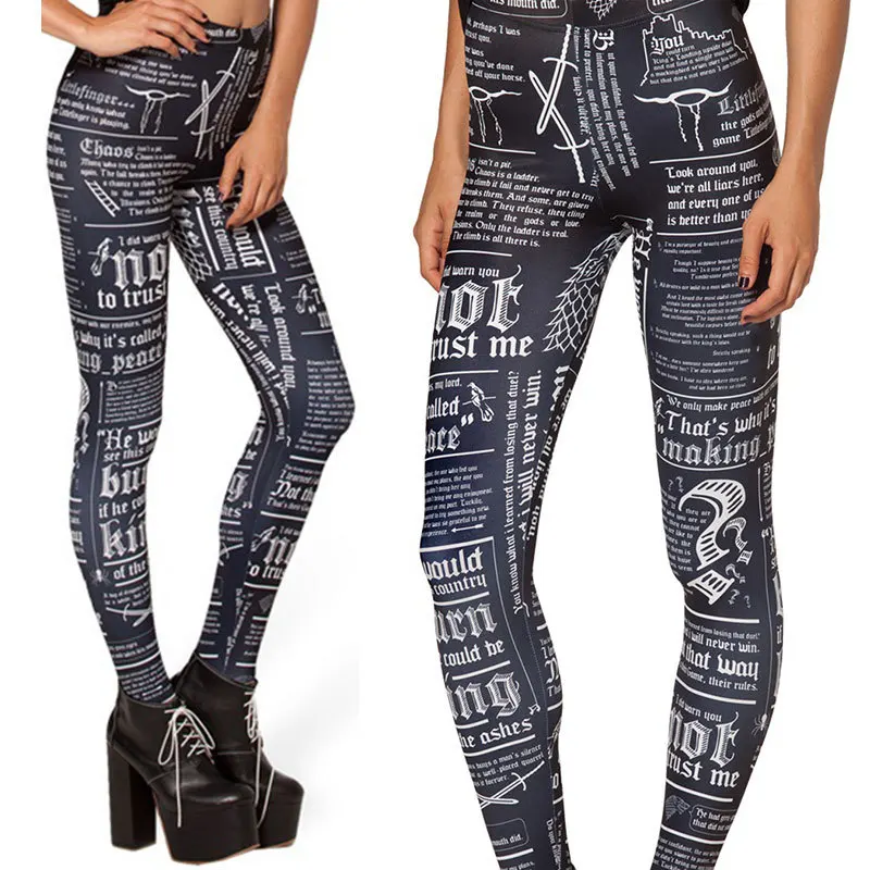 Czarny papier słowo kobiety Legging kobiet legginsy Jeggings legginsy Sexy legginsy legginsy Sexy drukowane legginsy DDK030214