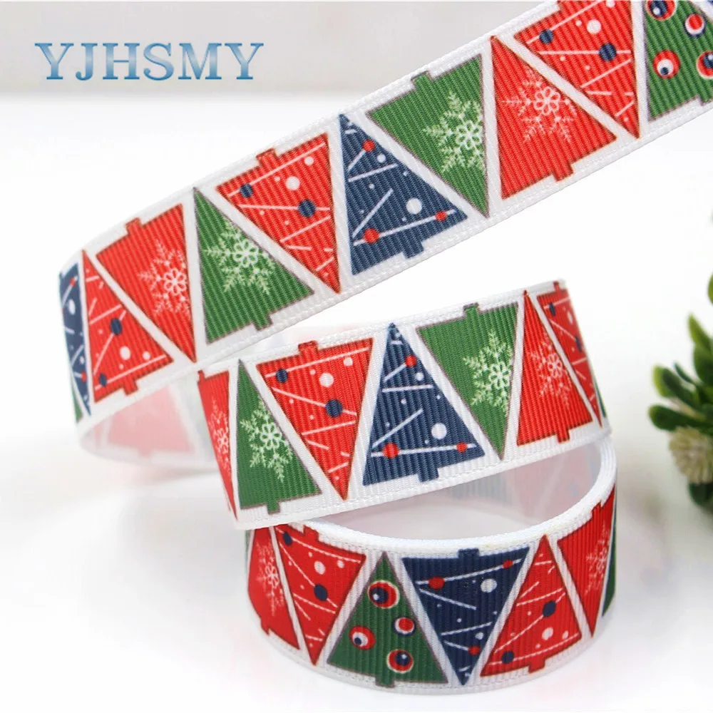 YJHSMY G-18529-308,22 mm 5 Yards Christmas Ribbons Thermal transfer Printed grosgrain Wedding Accessories DIY handmade material