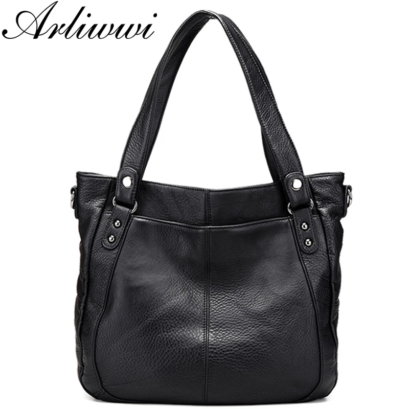 Arliwwi High Quality Genuine Leather Soft Women Tote Handbags Fashion Lady Large Shoulder Messenger Bag New GS03