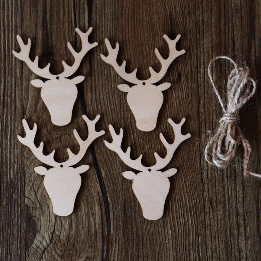 Wooden Hanging Stag Head Christmas Ornament Decorations,deer gift tags,