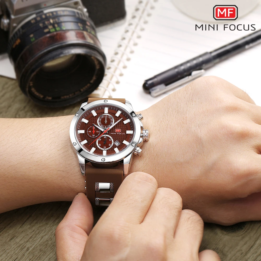 MINI FOCUS Men\'s Army Sports Quartz Watches Silicone Strap Chronograph Wrist Watch for Man Relogios Masculino Clock 0089G.03