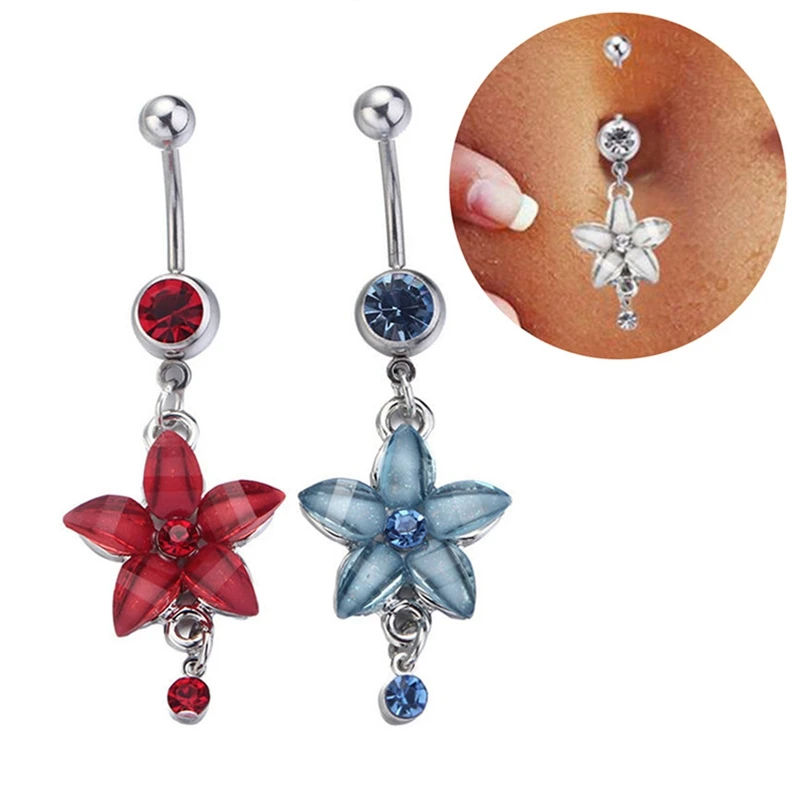 Hot Sale Flower Belly Button Ring Navel Piercing CZ Crystal Body Piercing Jewelry Stainless Steel Belly Button Rings Nombril