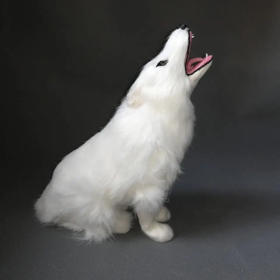 real life toy squatting wolf 25x19cm model polyethylene&furs white wolf model home decoration props ,model gift h0544