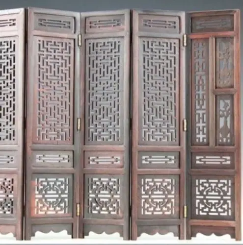 14.89 inch / ( Mini ) Exquisite Handmade Chinese Hongshan Chicken Wings Wood  Folding Screen
