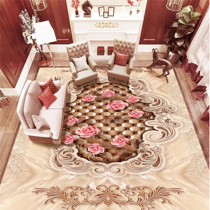 

beibehang Customized wallpaper Marble European pattern soft package rose 3D floor tiles 3D self - adhesive PVC wear floor tiles