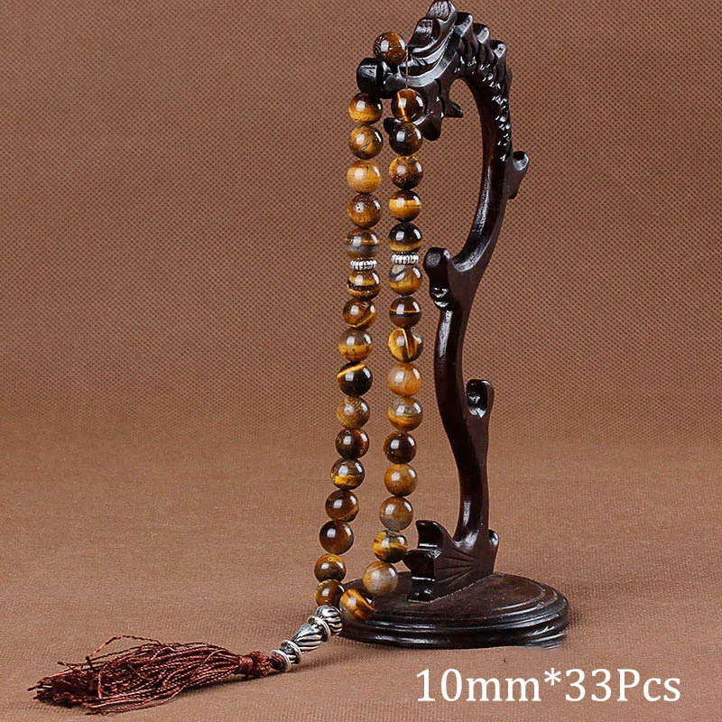 10mm Tiger Eye Natural Stone Bracelets Tassel Pendant 33 Prayer Beads Islamic Muslim Tasbih Allah Mohammed Rosary For Women Men