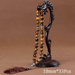 10mm Tiger Eye Natural Stone Bracelets Tassel Pendant 33 Prayer Beads Islamic Muslim Tasbih Allah Mohammed Rosary For Women Men