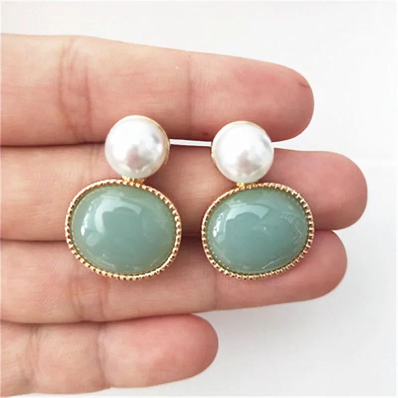 

fashion green imitation pearl earrings geometry temperament elegant earrings gift jewelry wholesale
