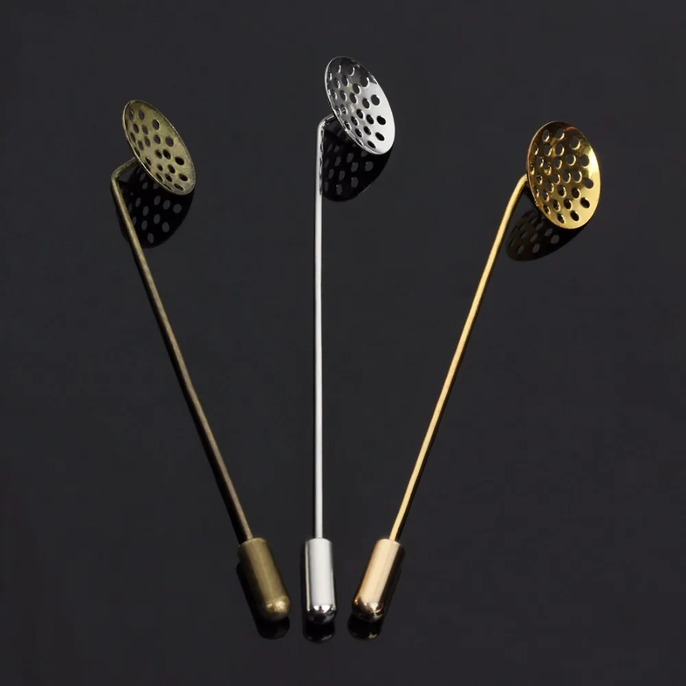 10pcs/lot 55mm Rhodium Gold Color Copper Brooch Pins Base Hat Pin for Women Men\'s Brooches DIY Jewelry Making Accessories