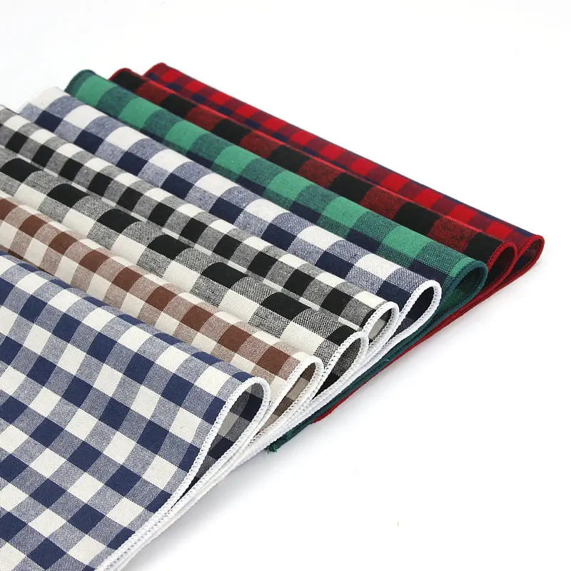 Brand New Men's 100% Cotton Handkerchiefs Woven Plaid Pocket Square Male Wedding Party Handkerchief Vintage Towels Fashion Hanky