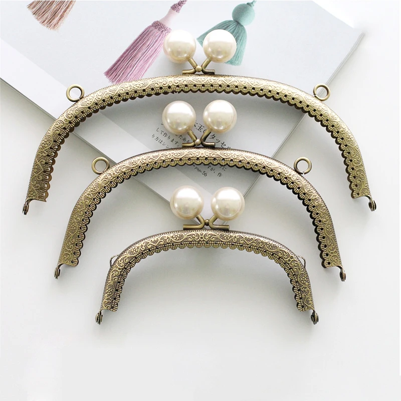 Lovely Pearl Head Metal Kiss Clasp Frame Replacement for Handmade Purse Metal Frame Handle Bag DIY Accessories KZ151324