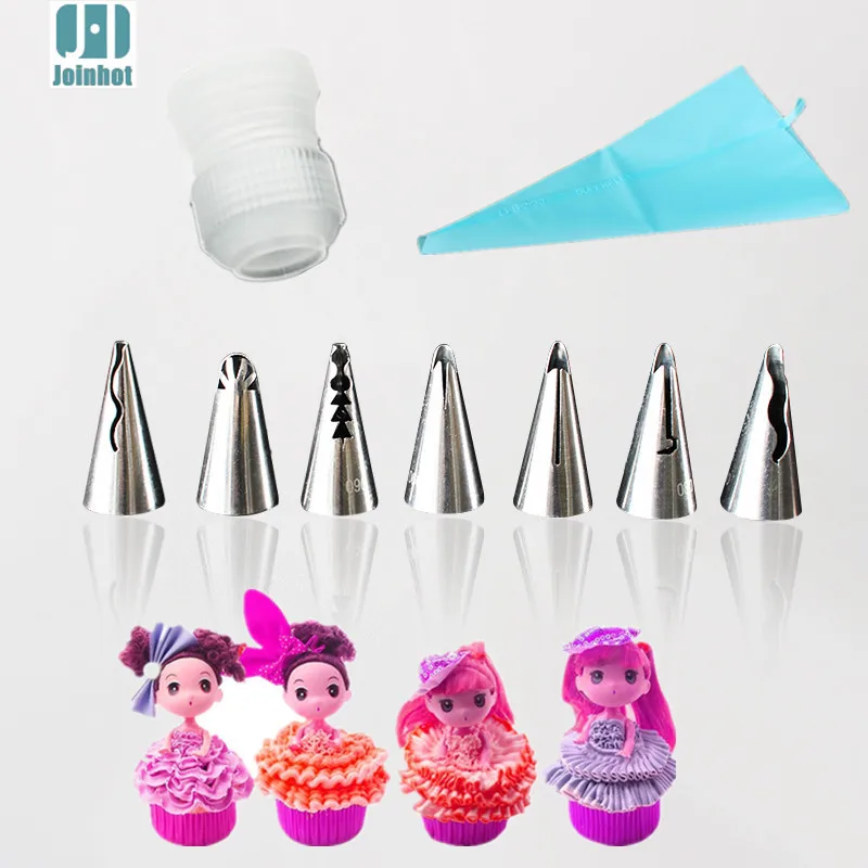 9pcs Set Baby Doll Piping Tips And One Silicone Bag And One Small Coupler /set