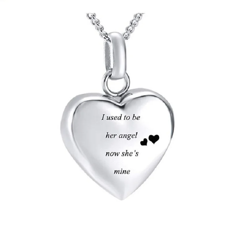 

IJD8455 I used to be her angel now she's mine Keepsake Memorial Urn Necklace,Stainless Steel Heart Cremation Pendant for Ashes