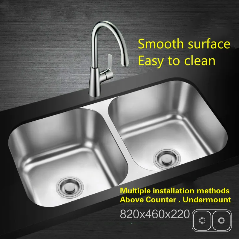 Free shipping Standard kitchen double groove sink food grade 304 stainless steel durable whole drawing hot sell 82x46 CM