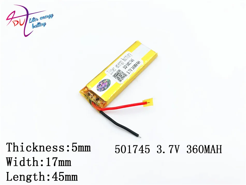 Liter Energy Battery Mp3 Mp4 Bluetooth Cell 3.7v Lithium Polymer Battery 501745 501545 360mah Mp4 Recorder