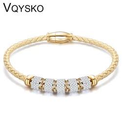 Fashion Magnet Clasp Jewelry Bracelet With Shinning Crystal Women Accessories Braided Leather Cord Beaded Bracelets Best Gift