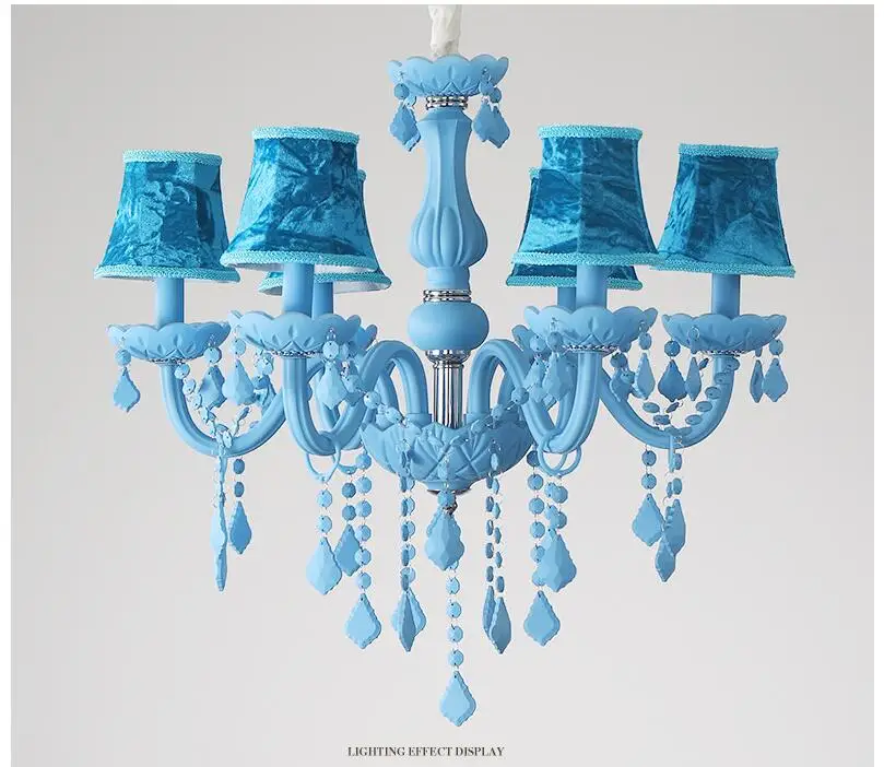 Modern Blue Chandelier Macaron E14 Pendant Children Bedroom Lamp Creative Fantasy Luminaire Stained Glass Lustre