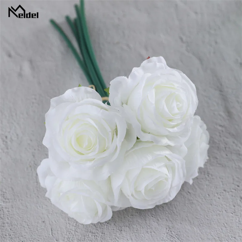 Meldel Bouquet Da Sposa Da Cerimonia Nuziale Della Sposa Fiore di Seta Artificiale Del Fiore della Rosa Del Partito di Matrimonio Forniture Bianco Rosa Bouquet Complementi Arredo Casa