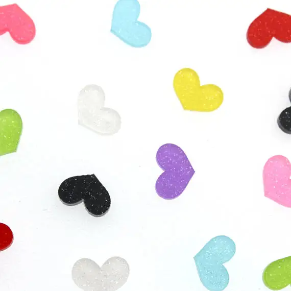 100pcs glitter heart flat back Cabochons 3D Shiny DIY Accessories Mix Color (white & red)Acrylic Mini Hearts