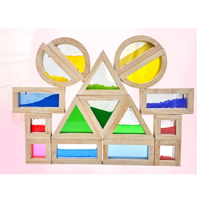 16PCS Baby toy Creative Acrylic Rainbow Educational Tower Pile of Building Blocks Diy Wooden learning Assemblage Geometric toys