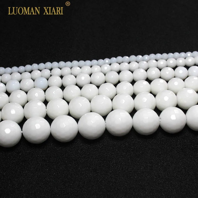 Wholesale Faceted Natural White Porcelain Stone Beads For Jewelry Making Ceramic DIY Bracelet  4/6/8/10/12/14 mm Strand 16\'\'