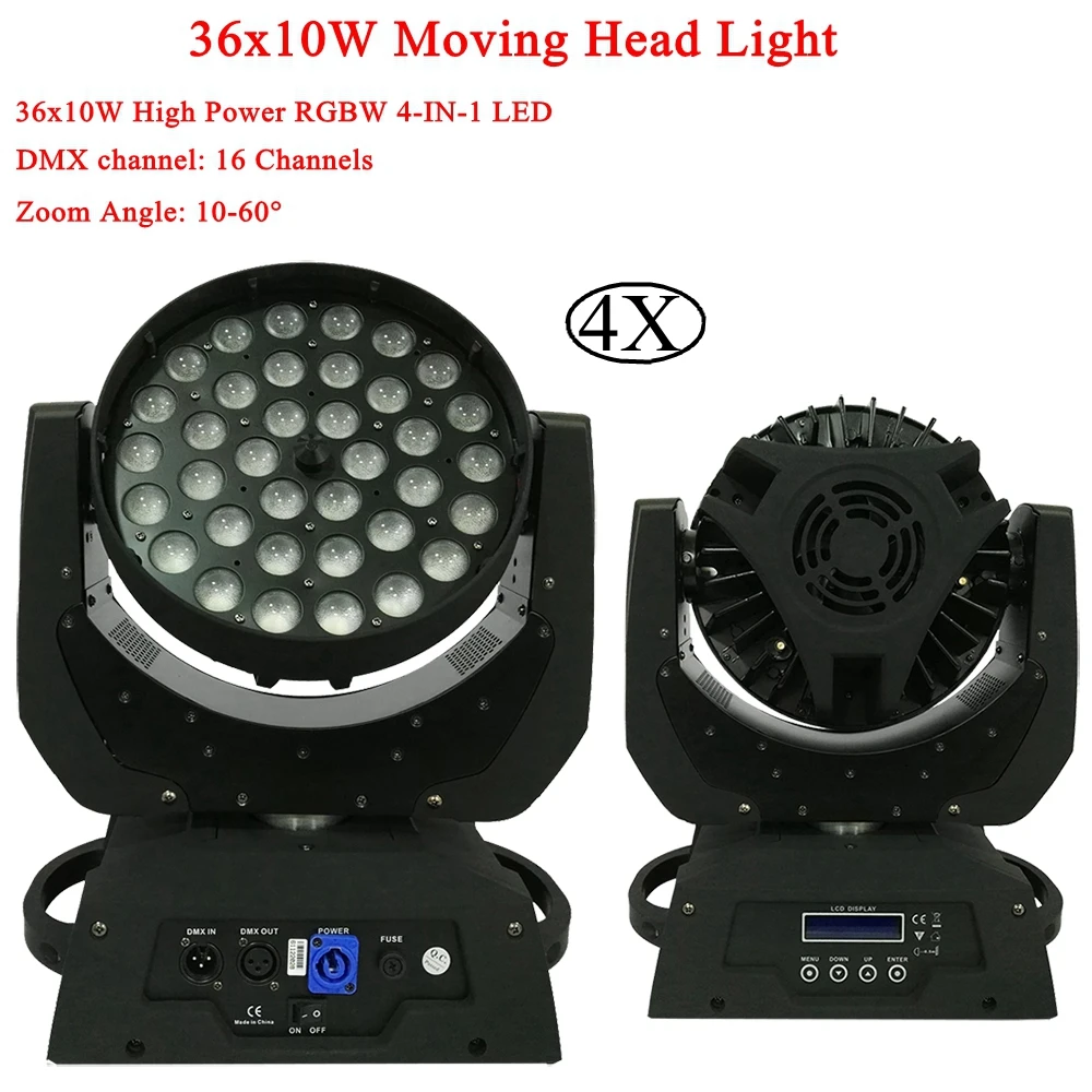 

4Pcs/Lot 36x12W Zoom Wash LED Moving Head Light 430w Hight Power RGBW 4IN1 LED DMX512 For Disco DJ Bar Party Stage Lights