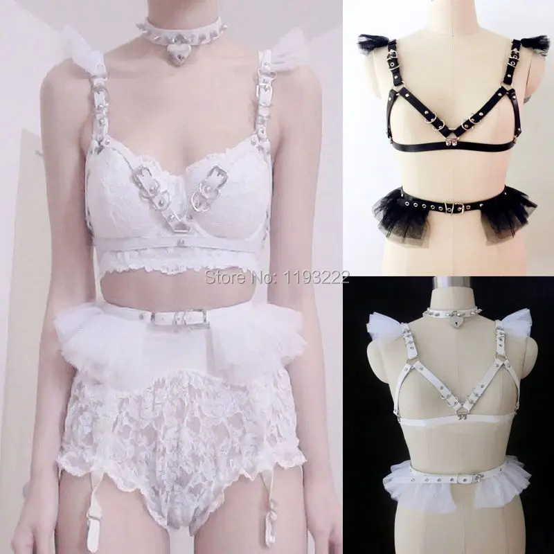 harnais-en-cuir-pour-femmes-style-punk-lolita-sexy-dentelle-maille-volants-fait-a-la-main-soutien-gorge-cage-poitrine-cadre-bustier-ceinture-de-taille