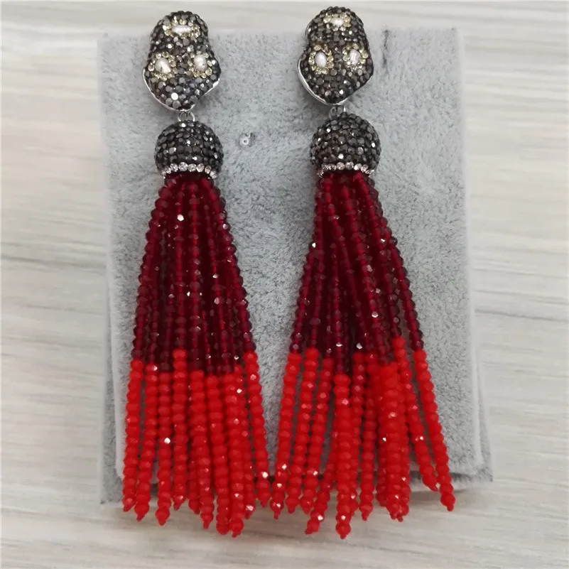 Bohemia Wedding Party Statement Jewelry 2mm Wine Red Black Beads 12 Rows Joint Combine Beaded Tassels Dangle Earrings For Women