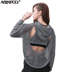 Nuovi 2 colori camicie sportive da corsa per donna manica lunga con cappuccio Yoga abbigliamento sportivo scava fuori indietro Sexy Gym Sport Smock top Jacket