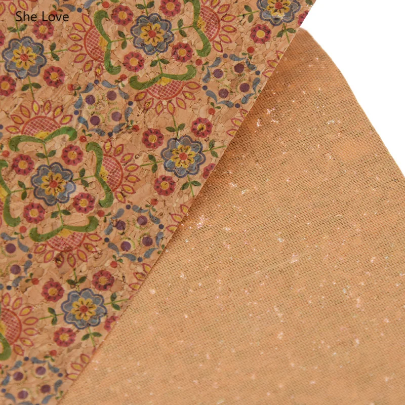 Chzimade A4 Soft Cork Vintage Flower Printed Synthetic Leather Fabric For Clothes Handbags Diy Sewing Materials