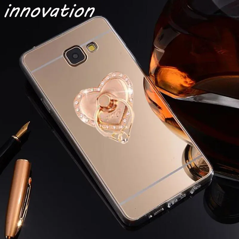 Luxury Mirror Soft TPU Back Cover For Samsung Galaxy J2Prime J3 J5 Pro J6 J6+ J7 J8 A5 2017 A520F Ring Holder Bracket Phone Case