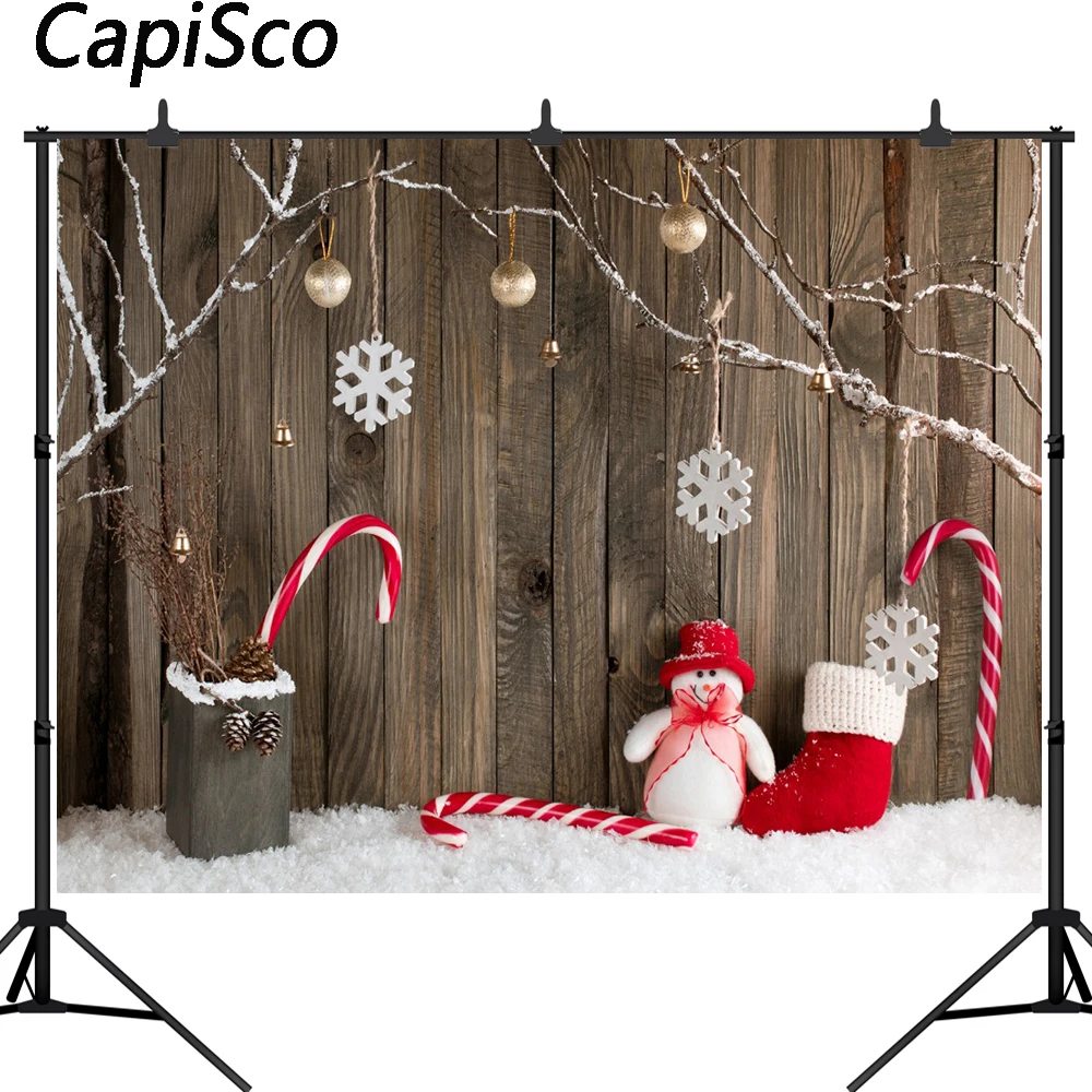 Capisco natal fundo fotografia parede de madeira lollipop meias neve branca piso sem costura bokeh backdrops foto vídeo studio
