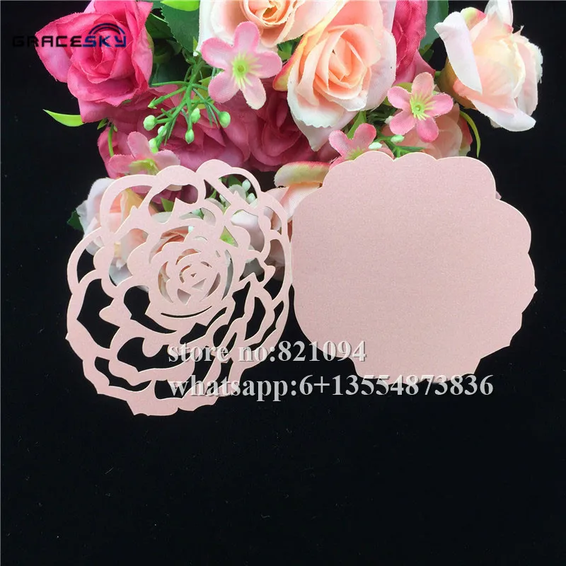 50Pcs laser cut Rose shaped Seat Name RSVP table Cards Wedding Party Invitation wish table Cards for party home Decoration