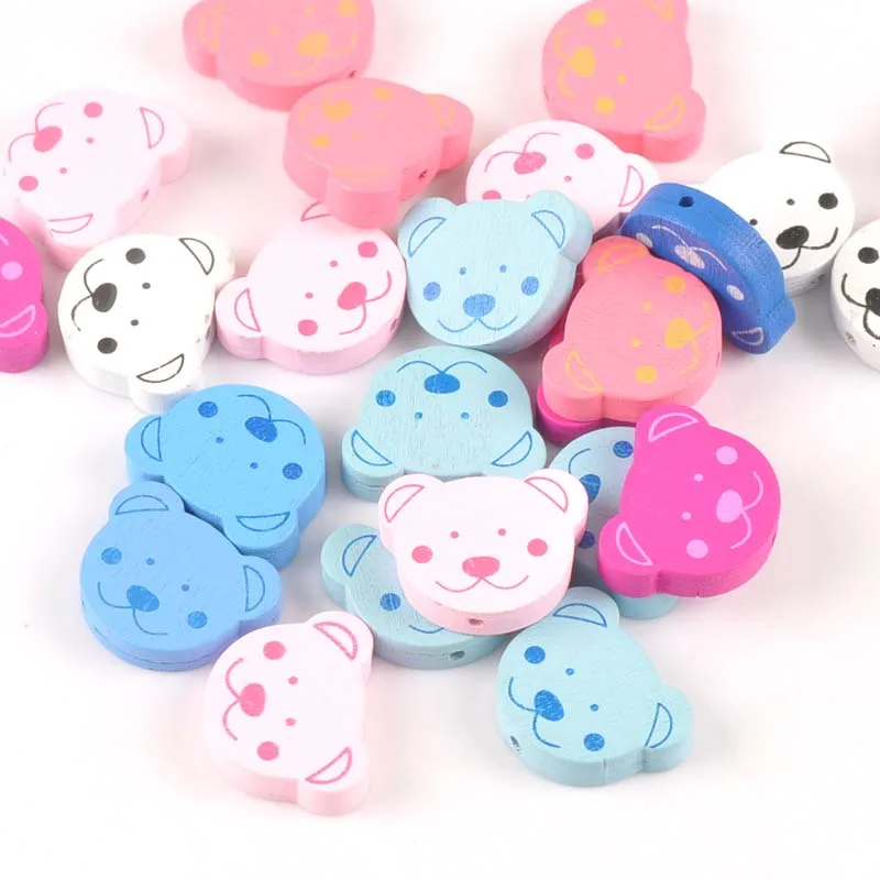 40pcs Mixed Bear Pattern Wooden Spacer Beads For Jewelry making DIY 24x19mm MT1455