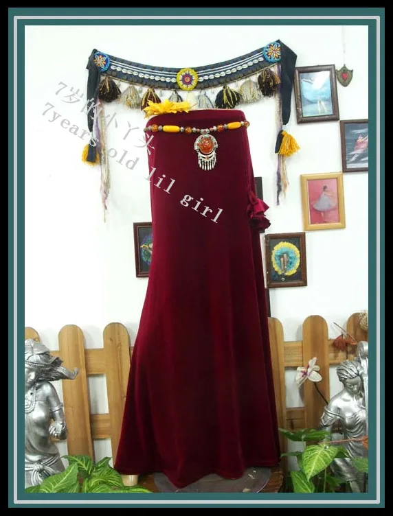 Bellydance Costume Tribal Fusion Velvet Skirt With Open Slit SRA15