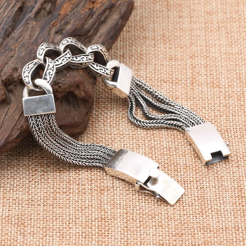 

Factory Wholesale S925 Sterling Silver Jewelry Personality Retro Boy Thai Silver Hand Weaving Peaceful Pattern Popular Bracelet