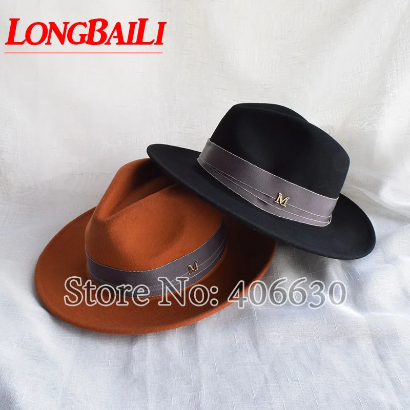 

LongBaiLi Wide Brim Black Wool Felt Fedora Hat Women Chapeau Sun Caps SWDW022