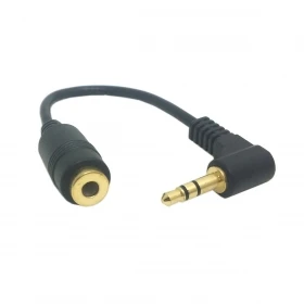 Cable de extensión de Audio estéreo macho a hembra, 90 grados, ángulo recto, 3,5mm, 3 polos, 10cm, negro